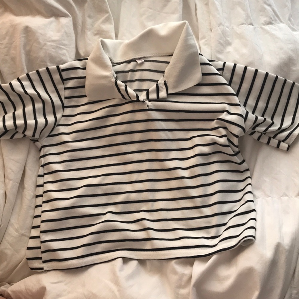 Cropped striped polo top